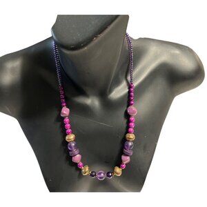 Vintage Carol Kent Purple Beaded Necklace With Gold-Tone Accents & Adjustable Ch